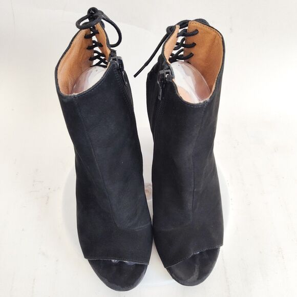 Jeffrey Campbell Black Suede Ankle Boots Booties 8.5 Open Toe Block Heel Corset - Picture 7 of 11